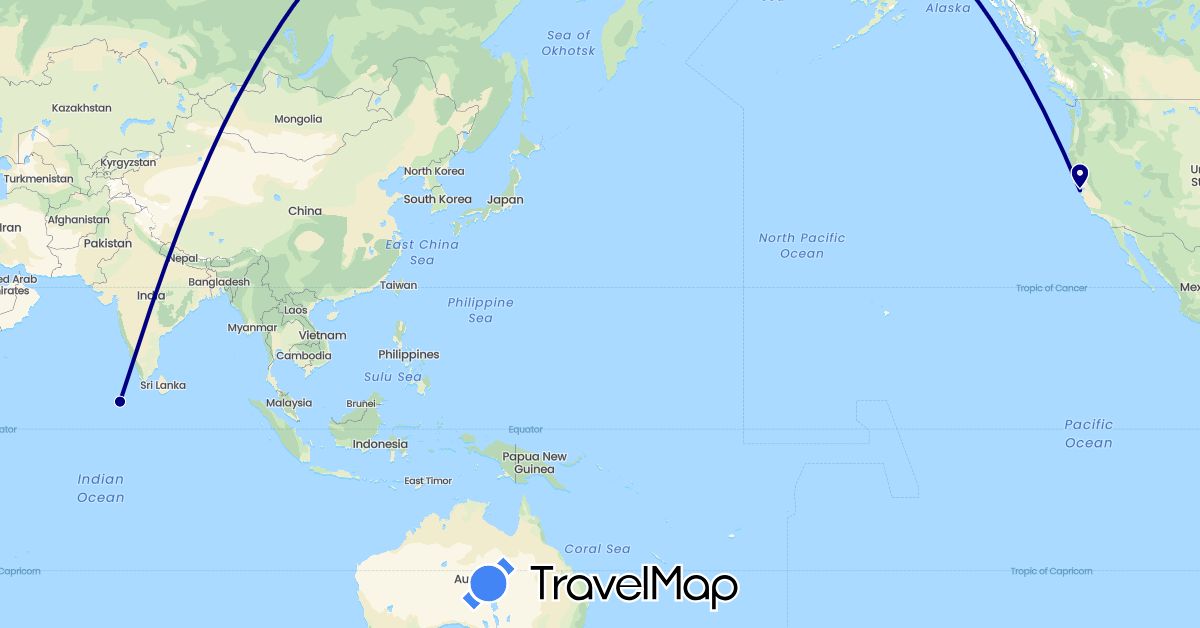 TravelMap itinerary: driving in Maldives, United States (Asia, North America)